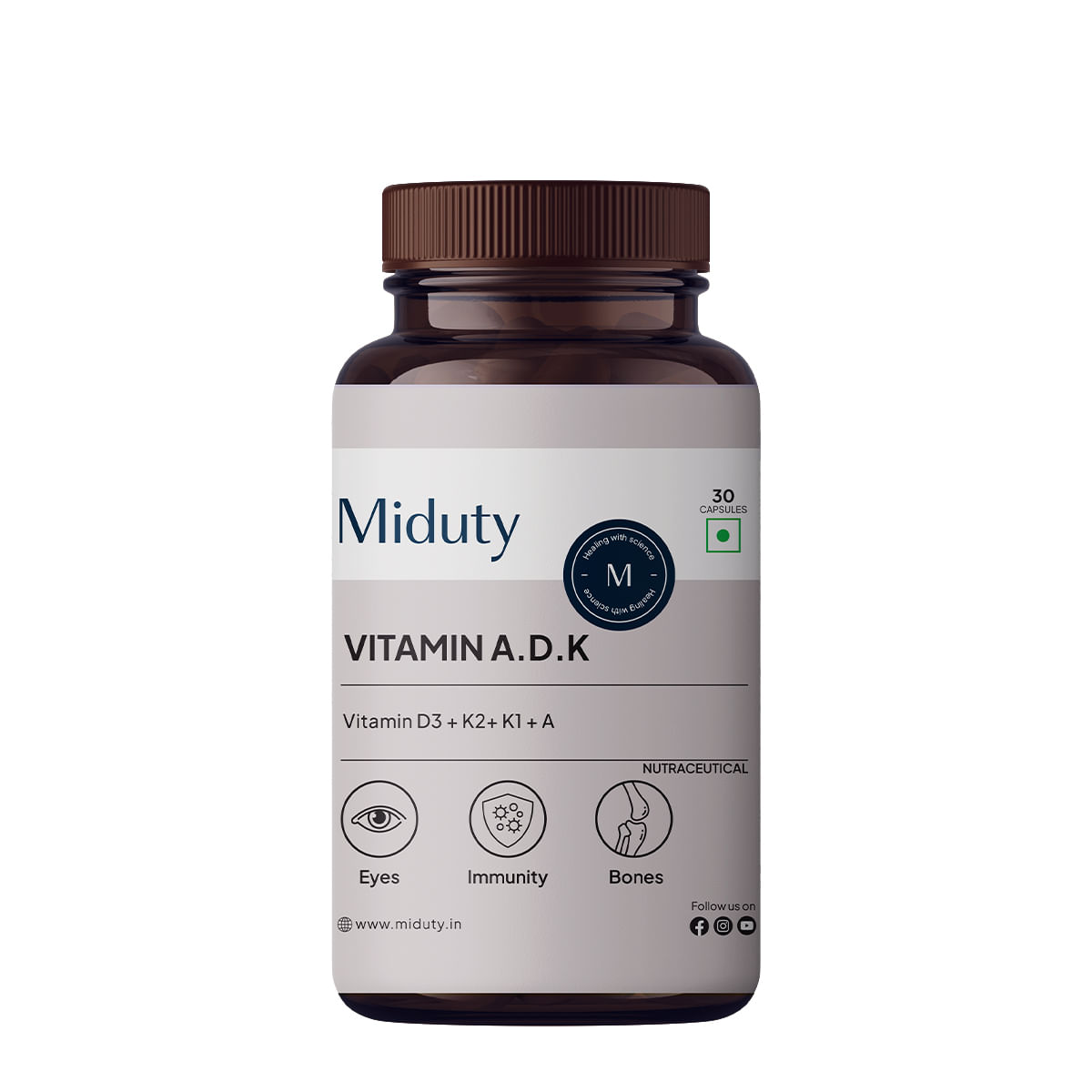 

Miduty Vitamin ADK - A D3 K2 K1 - Eyes, Immunity, Weak Bones, Arthritis - Fat soluble - 30 capsules