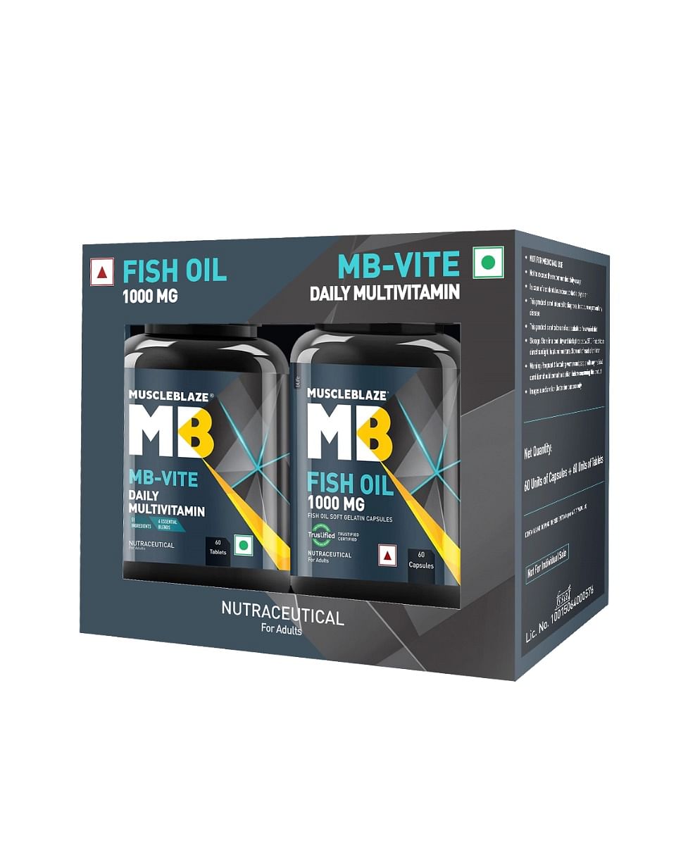 

MuscleBlaze MB-Vite Daily Multivitamin with 51 Ingredients & 6 Blends (60 Tablets) & Omega 3 Fish Oil 1000mg (60 Capsules) | With 180mg EPA & 120mg...