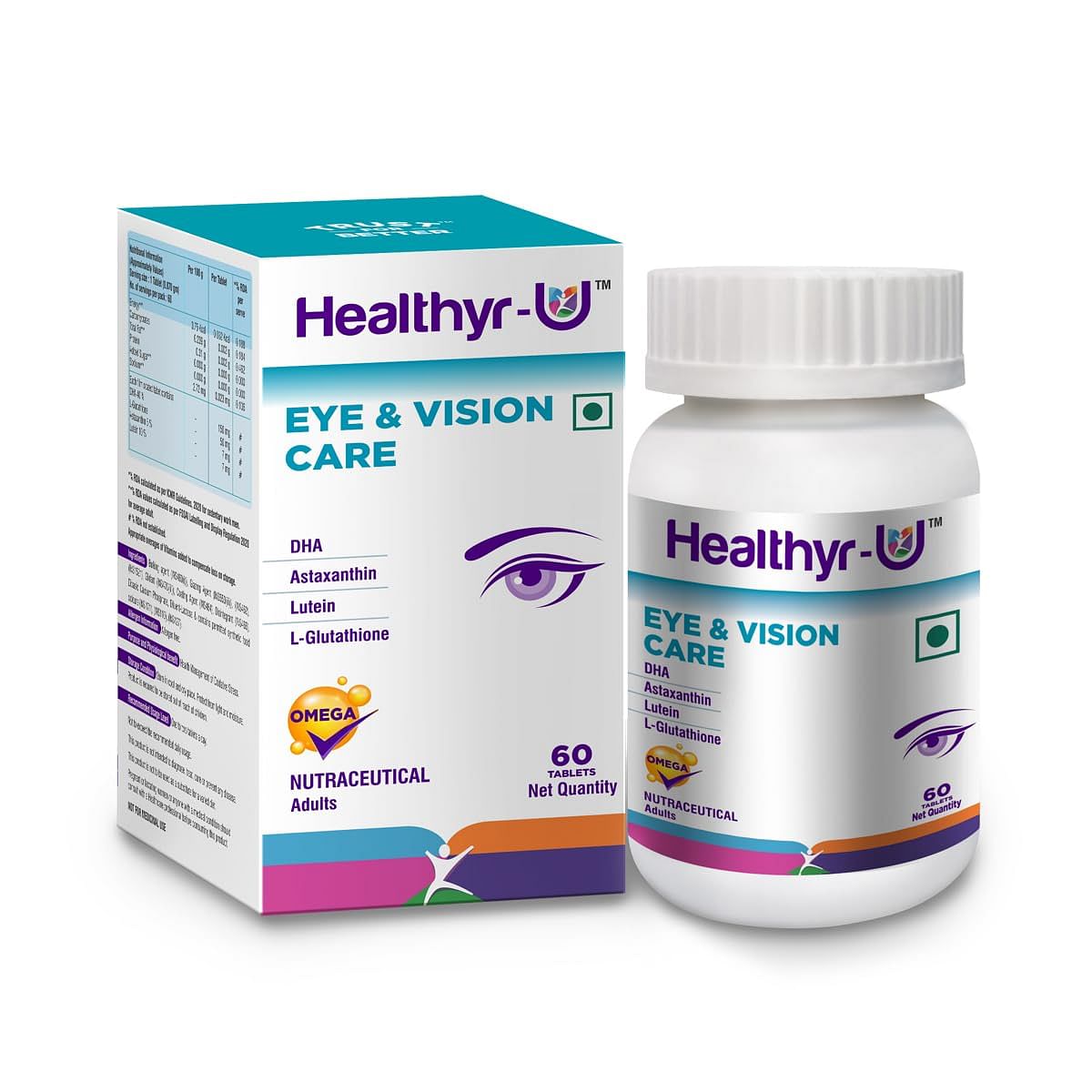 

Healthyr-U Eye & Vision Care | Astaxanthin, Lutein, Glutathione and DHA | Eye Health Supplement for Men & Women | Protects from Blue light & Drynes...