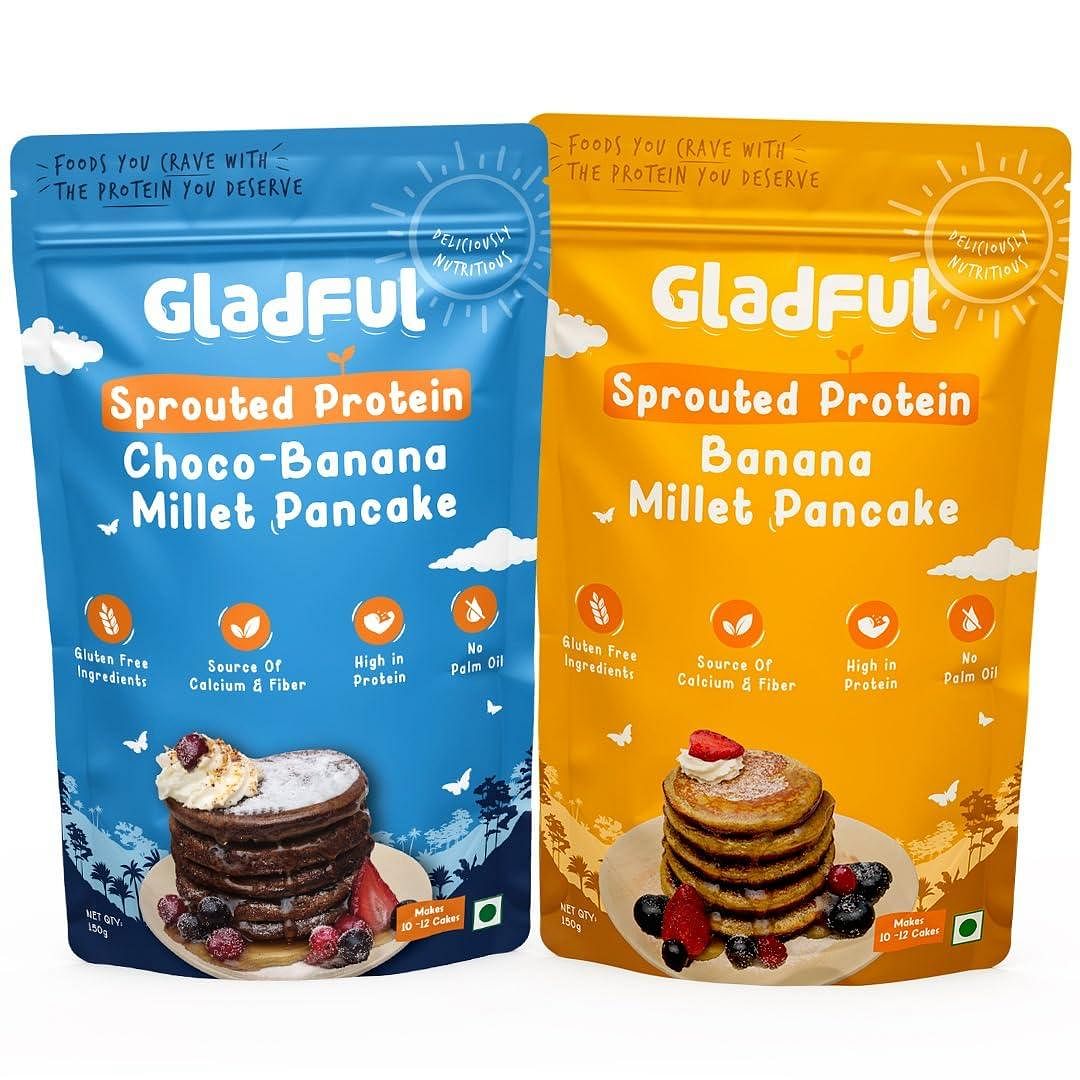 

Gladful Sprouted Pancake Banana & Choco Banana with Millet Masoor Lobia Protein for Kids & Families - Pack Of 2 - 300 gms