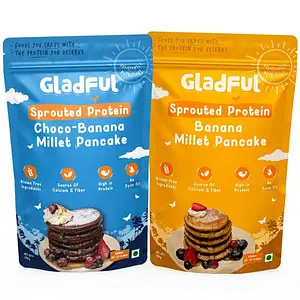 Gladful Sprouted Pancake Banana & Choco Banana with Millet Masoor Lobia Protein for Kids & Families - Pack Of 2 - 300 gms