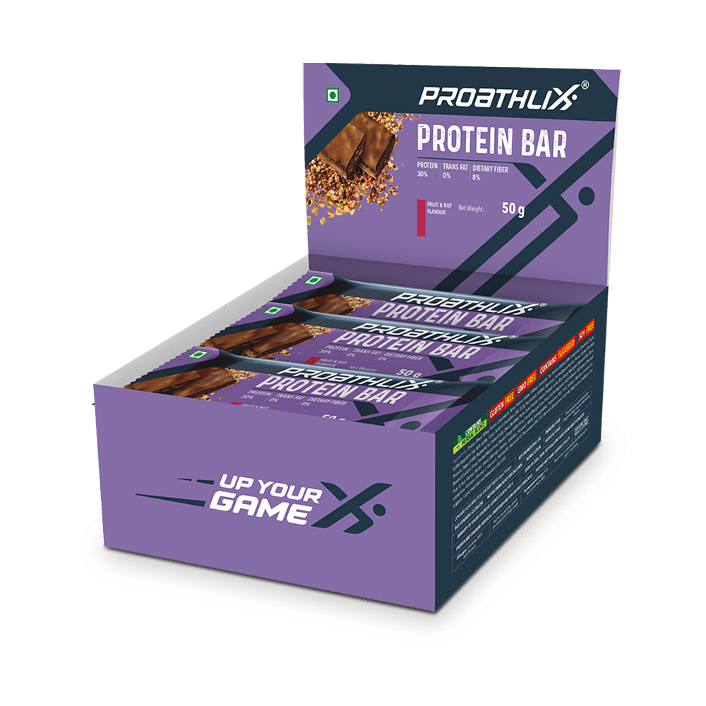 

Proathlix Protein Bar 50G (Fruit & Nut, Pack of 12) | Energy Bar | Full of Vitamins & Minerals | Herbal Blend