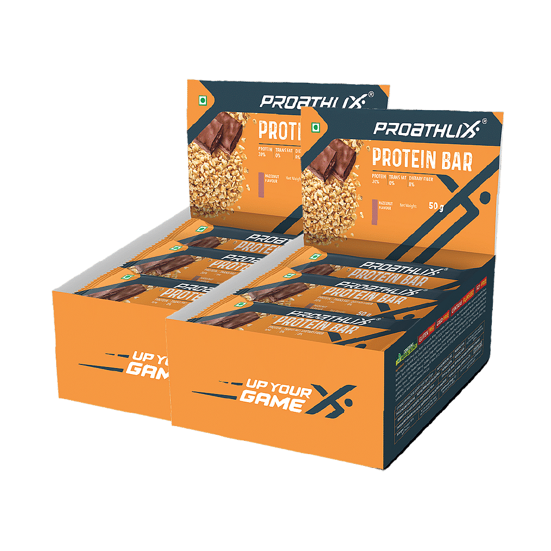 

Proathlix Protein Bar Hazelnut (50G, Pack of 12) | 15G Protein | 4G Dietary Fiber | No Trans Fat | Pack of 24