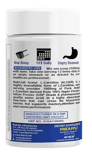 NutriJa Acetyl L-Carnitine (Alcar) | Weight management & quick recovery - (100 grams) NutriJa Acetyl L-Carnitine (Alcar) | Weight management & quick recovery - (100 grams)