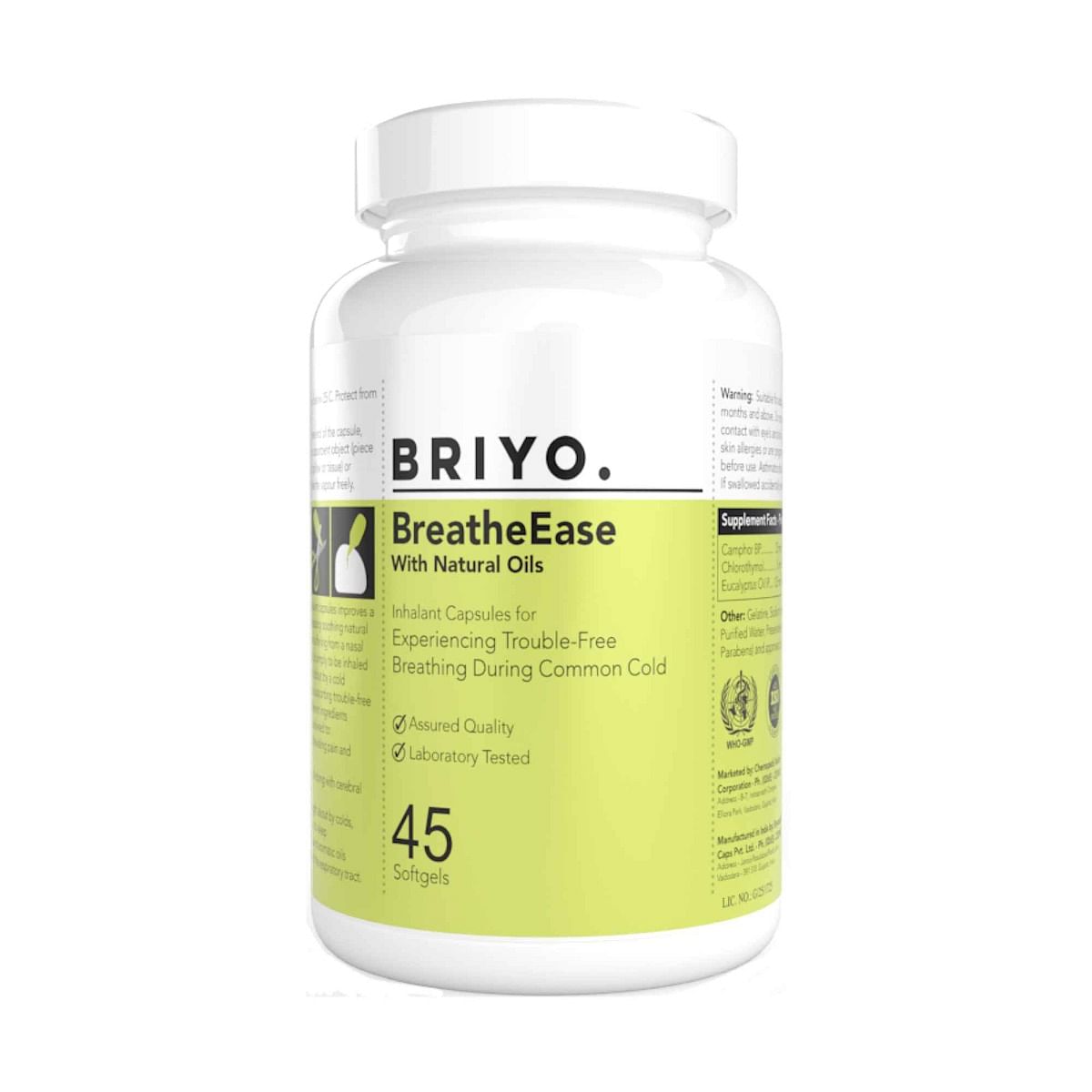

Briyo BreatheEase - 45 Decongestant Capsules for Experiencing Trouble-Free Breathing During Common Cold