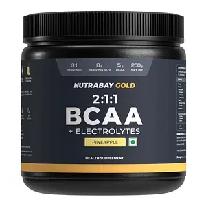 Nutrabay Gold BCAA 2:1:1 with Electrolytes - 5g Vegan BCAAs, Pre/Post Workout Energy Drink - 250g, Pineapple