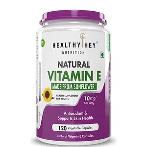 HealthyHey Nutrition Natural Vitamin E from Sunflower - D- Alpha-Tocopherol - 10mg - 120 Veg Capsules