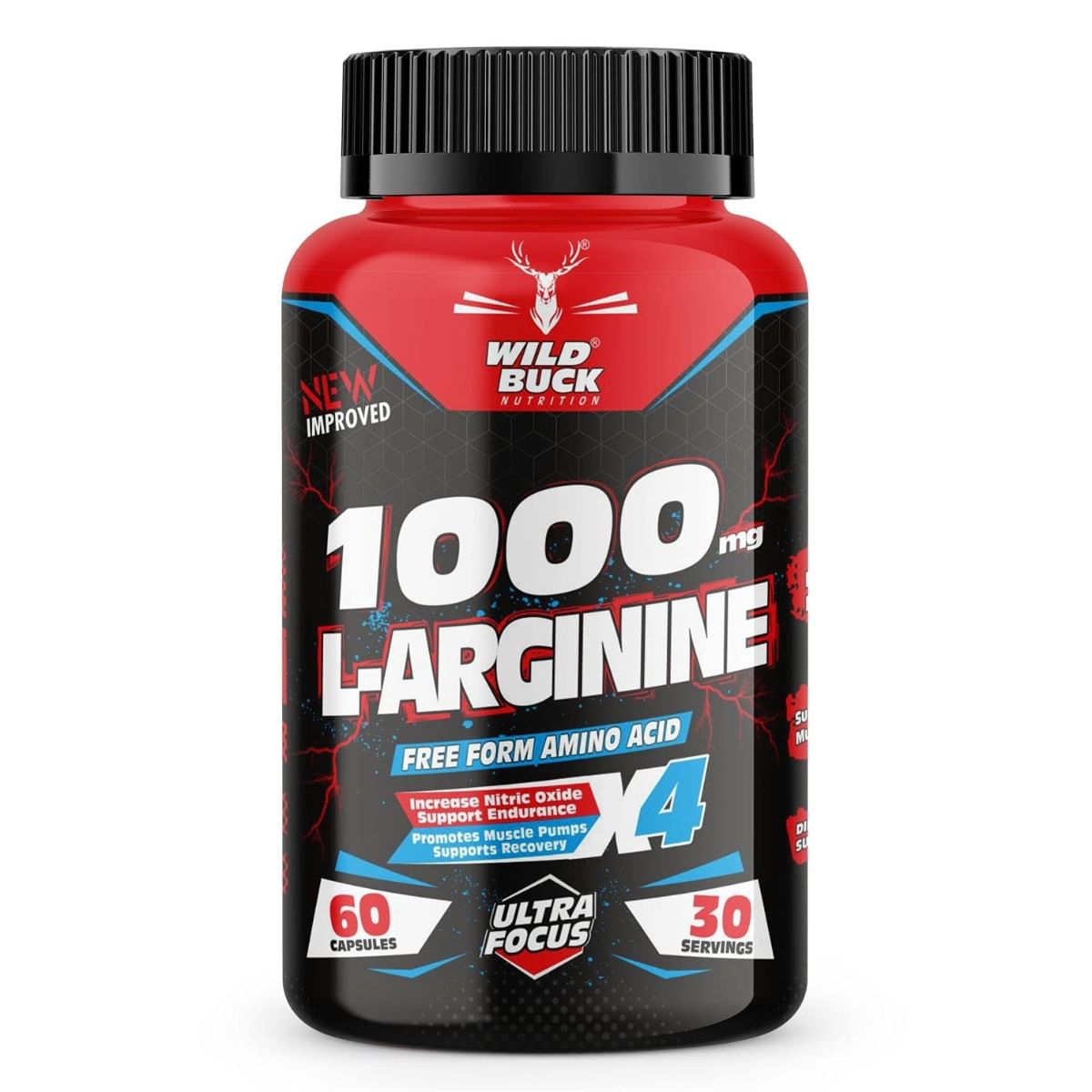 

WILD BUCK L Arginine 1000mg Nitric Oxide Precursor Supplement for Massive Pumps, Maximum Vascularity and Muscle Growth (60 Capsules)