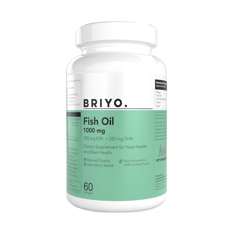 

Briyo Fish Oil 1000 mg (550 mg Omega 3) - 330 mg EPA & 220 mg DHA Per Softgel For Heart and Brain Health