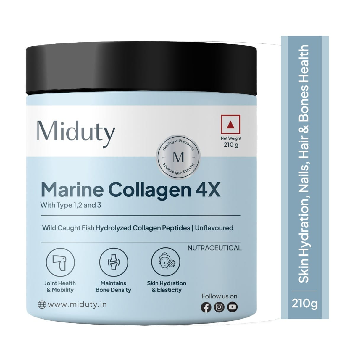 

Miduty Marine Collagen 4X-Hydrolysed Collagen Peptides-Skin Elasticity-Joint Health-Unflavoured-210g