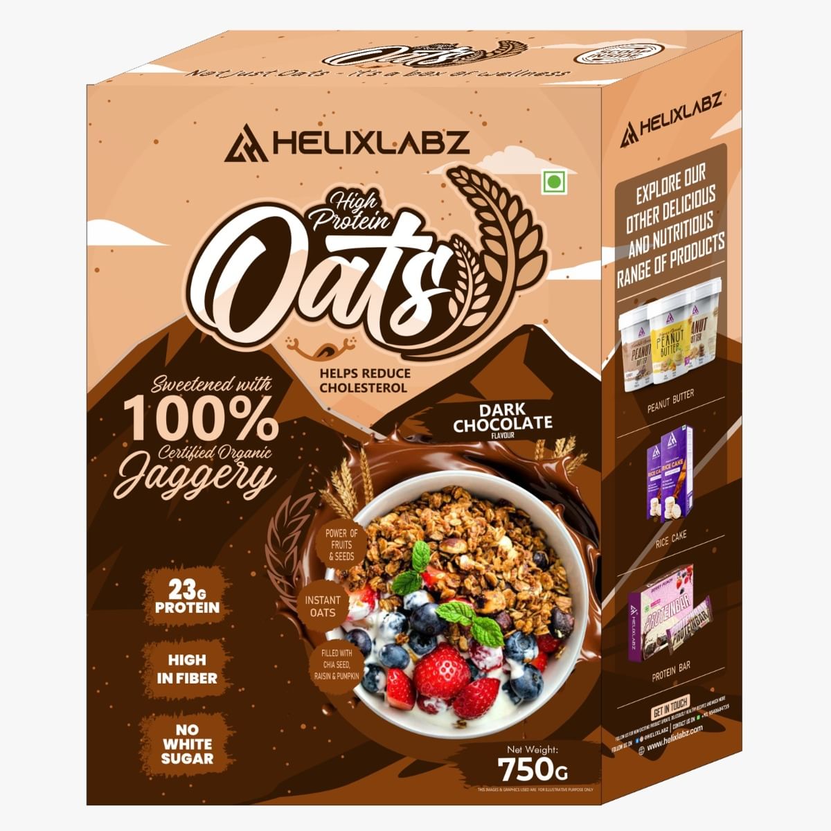 

Helixlabz High Protein Ots | High in Fiber with Power of Fruits and Seeds| Sweetened with 100% Organic | Dark Chocolate | 750 Gm