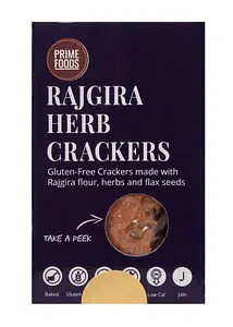 Prime Foods Rajgira Herb Crackers with Dates and Flax Seeds | Baked | Jain | Vegan | Gluten Free Snack | Rich in Calcium and Proteins | Healthy Cracker | 80 Grams Each - Pack of 1