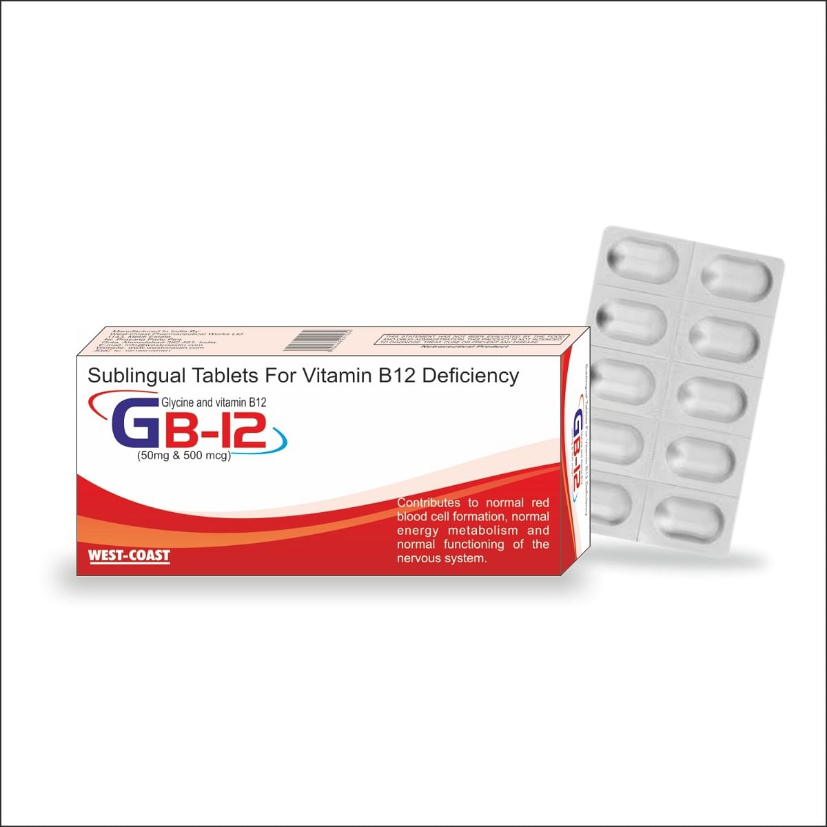 

Westcoast GB-12 Tablets for Vitamin B12 Deficiency- 3x10 (30 Tablets)