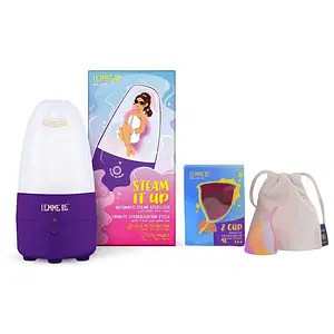 Lemme Be Menstrual Cup Sterilizer | Along With Measurement Cup | Kills 99.9% Germs With Steam in 3 Minutes | Automatic Power Off | Steam Sterilizer + Z Cup (Small, Rainbow) Combo 20 ml