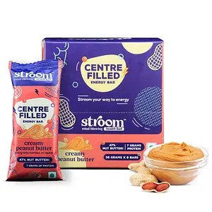 STROOM- Creamy Peanut Butter Protein Bars (Pack of 8) | Natural Centre Filled Energy | 7g Protein/Each Bar | 47% Nut Butter | No Added Sugar Cholesterol Preservatives or Artificial Flavours
