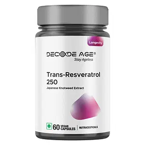 Decode Age 99.5% Pure Trans Resveratrol 250mg Supplement Slow down Aging, Anti-Inflammatory,Improves Metabolism and Heart health with Enhanced Absorption Anti-aging (60 Veg Capsules)