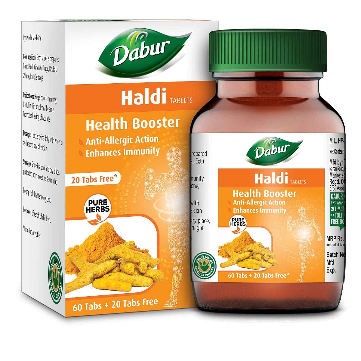 

Dabur Haldi Tablet - Health Booster | Anti Allergen | Enhances Immunity | Pure herbs – 60 tabs ( Get 20 tabs free)