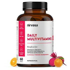 Nirvasa Daily Multivitamin Tablets, Enhances Immunity,Elevates Performance & improves Bone Health enriched with Vitamin & Mineral Blend, Amino Acid & Metabolism Blend, Anti-Oxidant & Enzyme Blend, Pre- Probiotic Blend, Veg Tablet, 1B (1 x 60 Tablets)