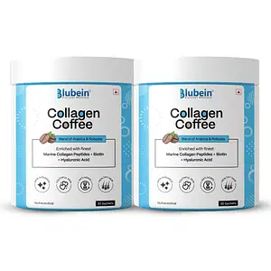 Blubein Real Collagen Coffee for Men & Women | Premium blend of Arabica & Robust with Marine Collagen, Biotin, Vitamin-C, Hyaluronic Acid | Glowing Skin, Strong Hair & Nails | Makes 30Cups x Pack of 2