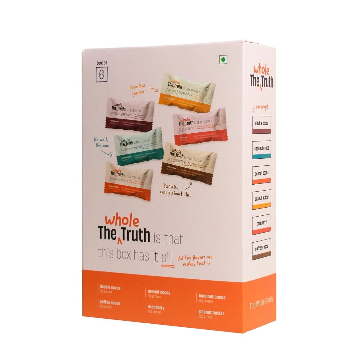 The Whole Truth - Protein Bars | All-in-One | 6 Bars x 52 g each | No Added Sugar