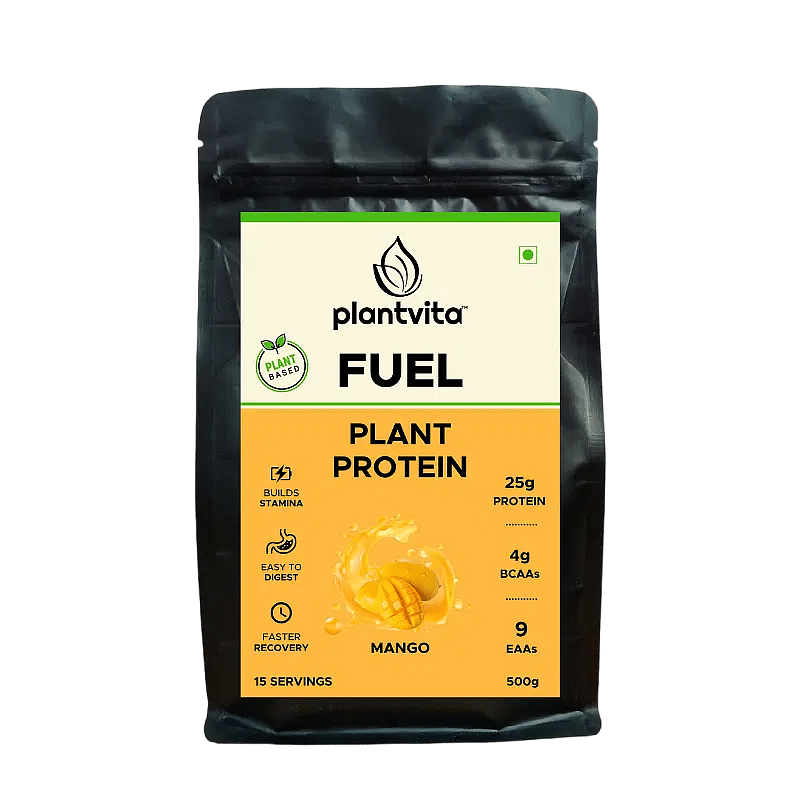 

PlantVita FUEL Plant Protein for Muscle Growth & Recovery with Turmeric Extract & Digestive Enzymes ( Mango, 500g )