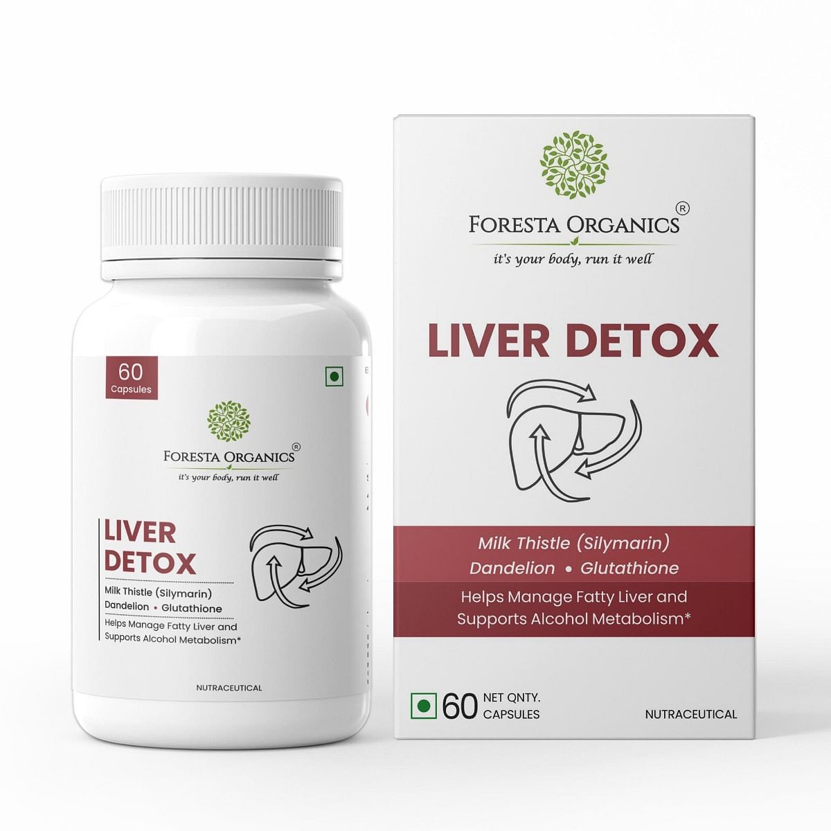 

Foresta Organics Liver Detox with Milk Thistle Extract (Silymarin), Dandelion & Glutathione -60 Capsules