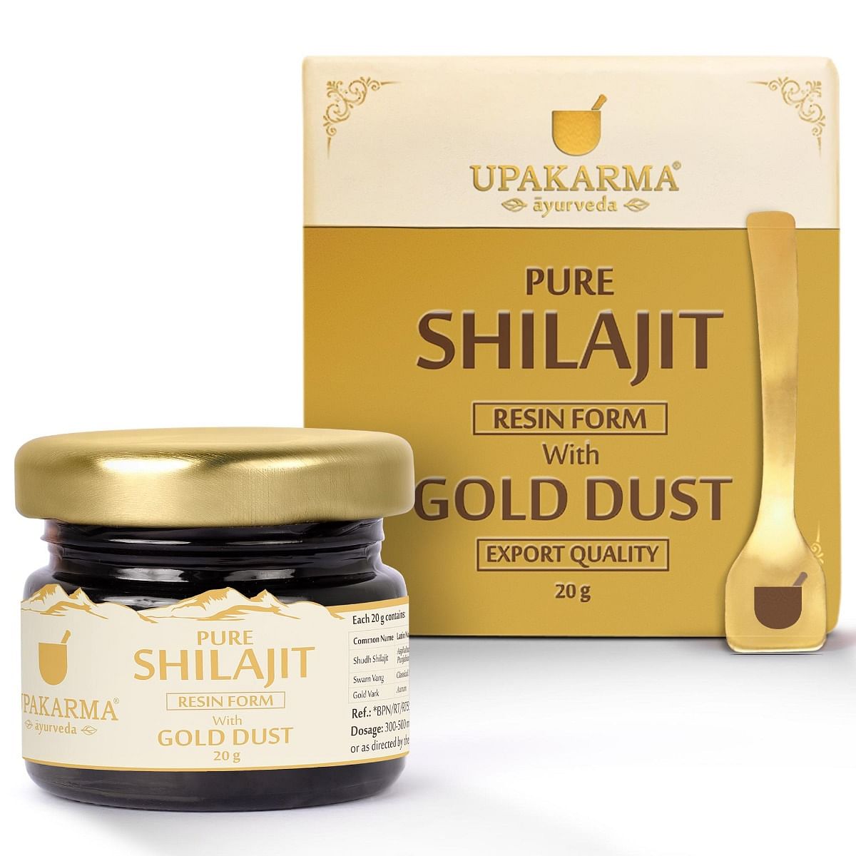 

UPAKARMA Ayurveda Premium Ayurvedic Pure and Natural Shilajit / Shilajeet Gold Resin with Pure Gold Dust Helps Boost Immunity, Energy, Strength, St...