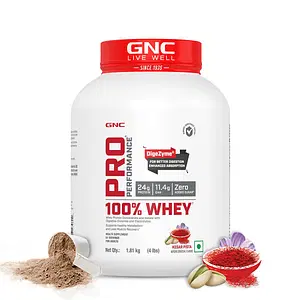 GNC Pro Performance 100% Whey Protein Powder | Boosts Strength & Endurance | Builds Lean Muscles | Fastens Muscle Recovery | Formulated In USA | 24g Protein | 5.5g BCAA | Kesar Pista