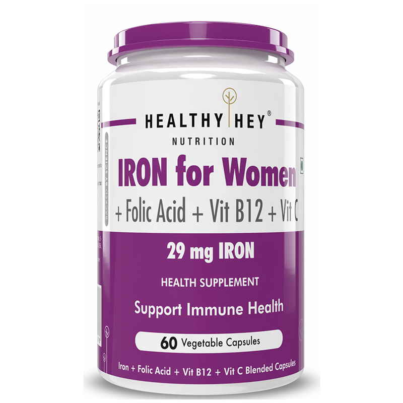 

HealthyHey Iron Supplement for Women -100% Chelated - 60 Veg Capsules