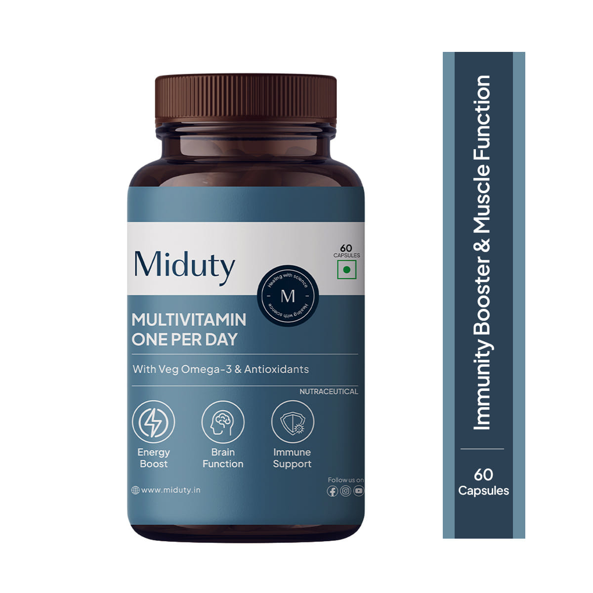 

Miduty Multivitamin One Per Day-Multimineral supplement-Omega 3-Magnesium-Vegetarian-30 capsules