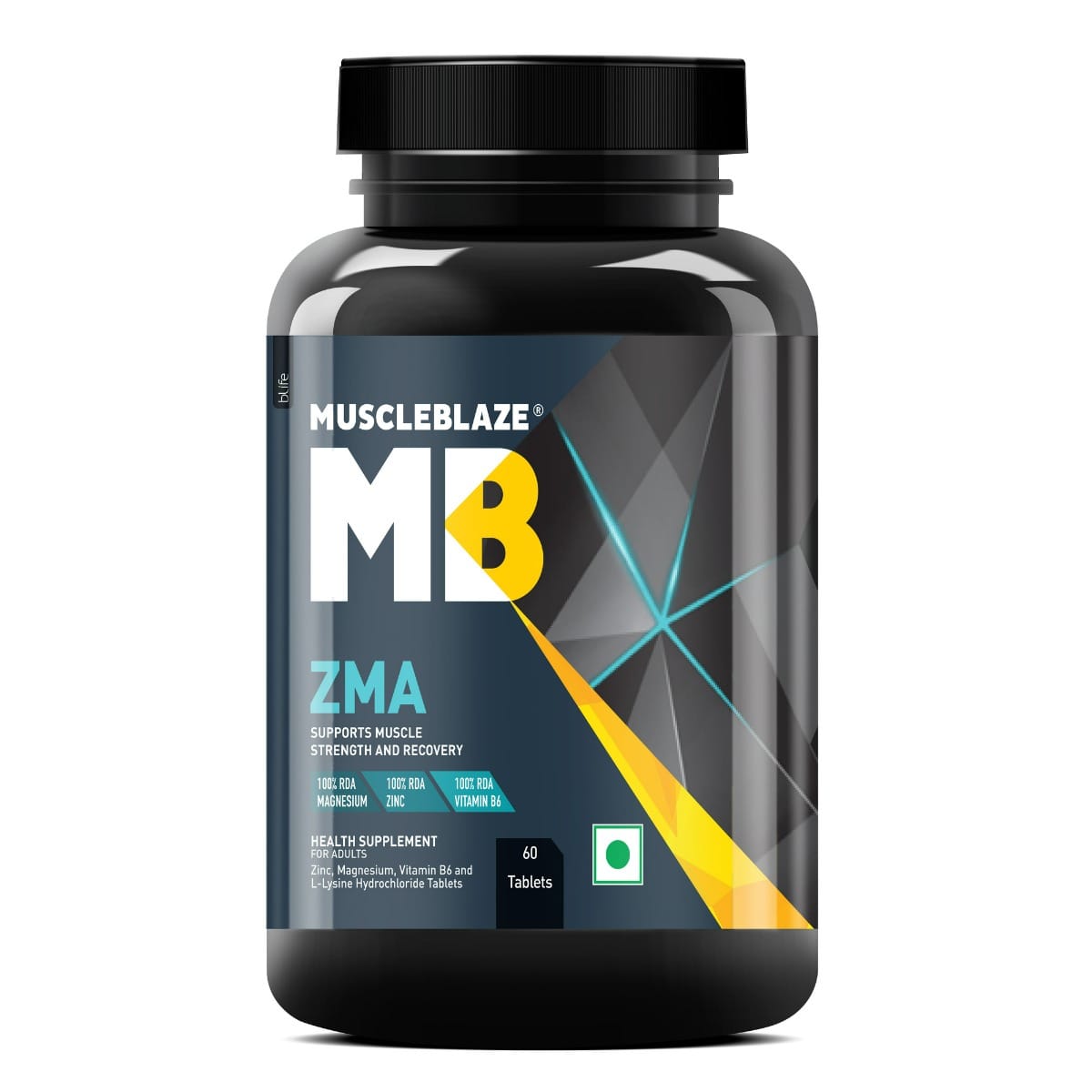 MuscleBlaze ZMA | For Muscle Strength & Recovery | 100 RDA of Zinc, Magnesium Aspartate and Vitamin B6 (60 Tablets)