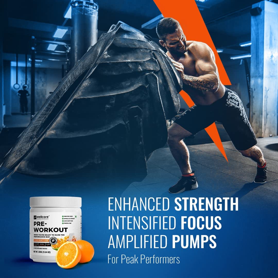 Wellcore Pre Workout Supplement (330g) Orange EAA, BCAA