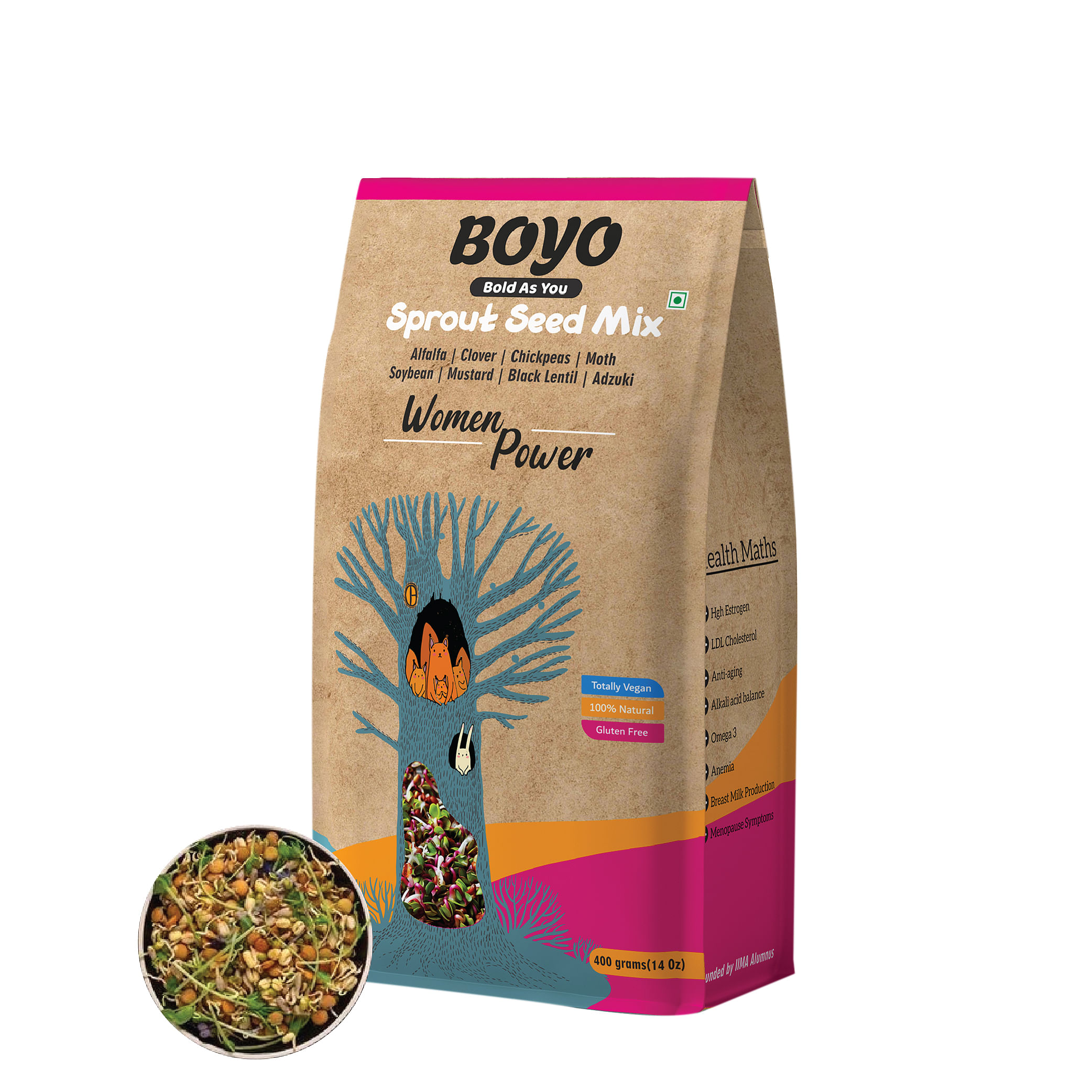 

BOYO Sprout Seed Mix for Women's Health 400g - 100% Vegan and Gluten-Free