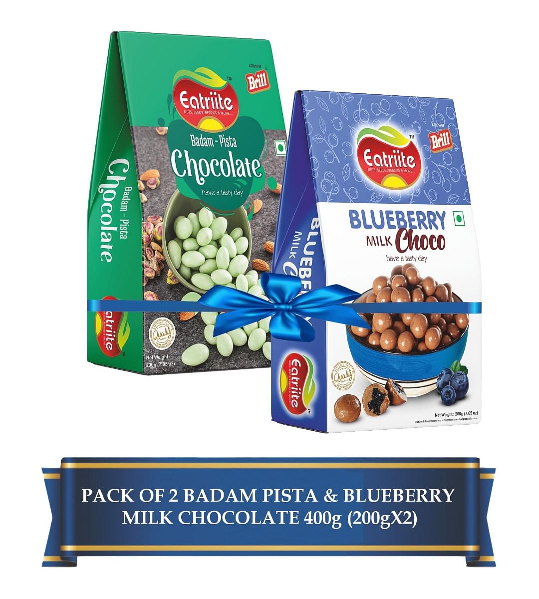 

Eatriite Milk-chocolate Blueberries & Pista-Chocolate Coated Badam 400g(200g X2)