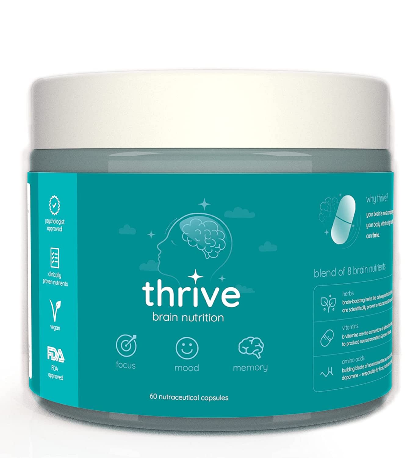 

Food for Thought Thrive - Brain Health Supplement Nootropic - 1 Month
