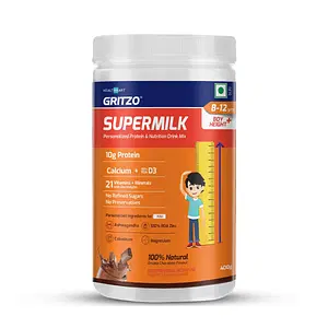 Gritzo Supermilk Height+(8-12Y Boys),10G Protein With Zero Refined Sugar Powder, Double Chocolate, 400G