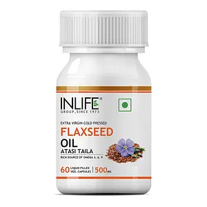 INLIFE Flaxseed Oil Veg Omega 3 6 9 Supplement, Extra Virgin Cold Pressed 500 mg - 60 Veg Capsules