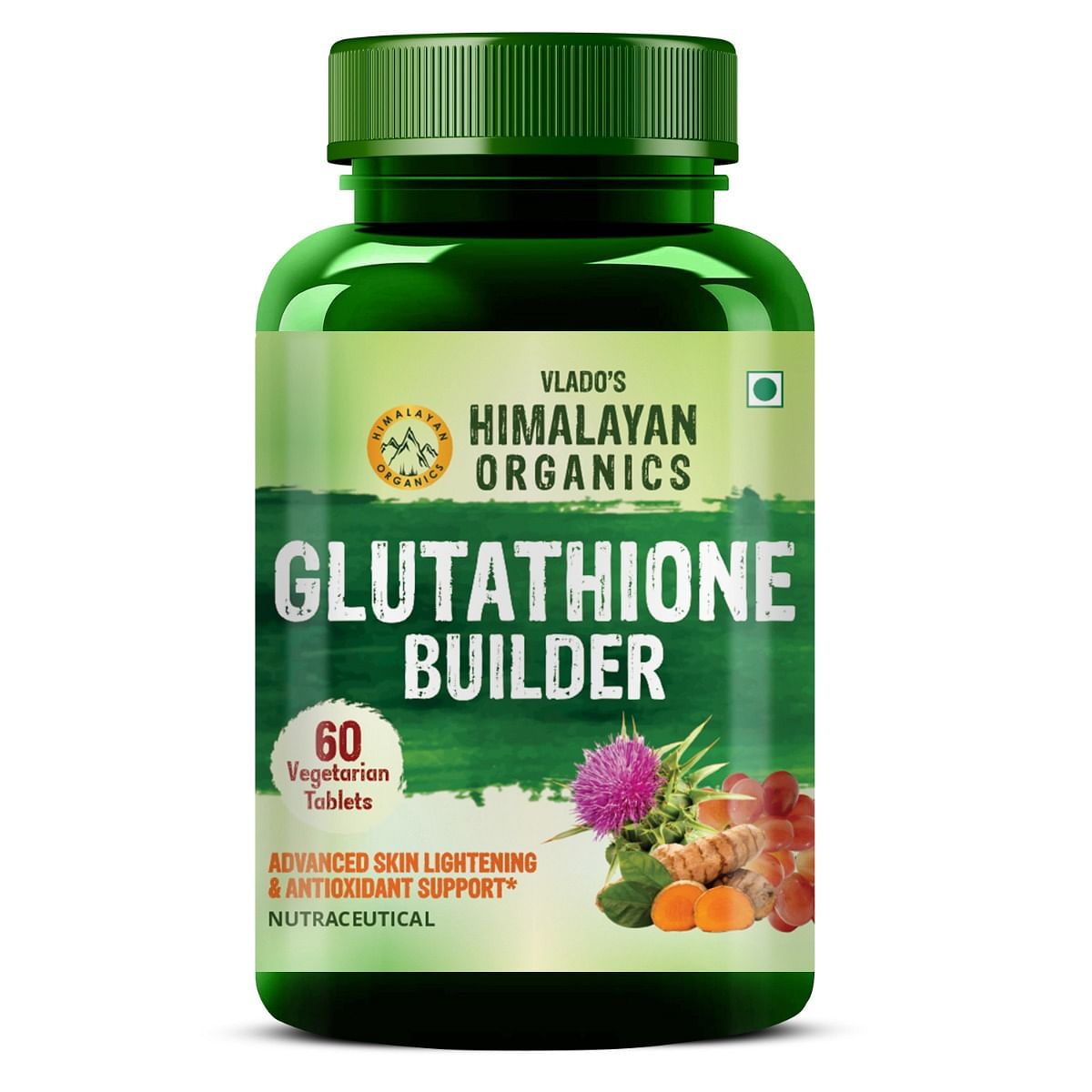 

Vlado's Himalayan Organics Glutathione Builder for Anti-Ageing & Skin Brightening with ( Vitamin C, E, B6 & Curcumin ) - 60 Veg Tablets