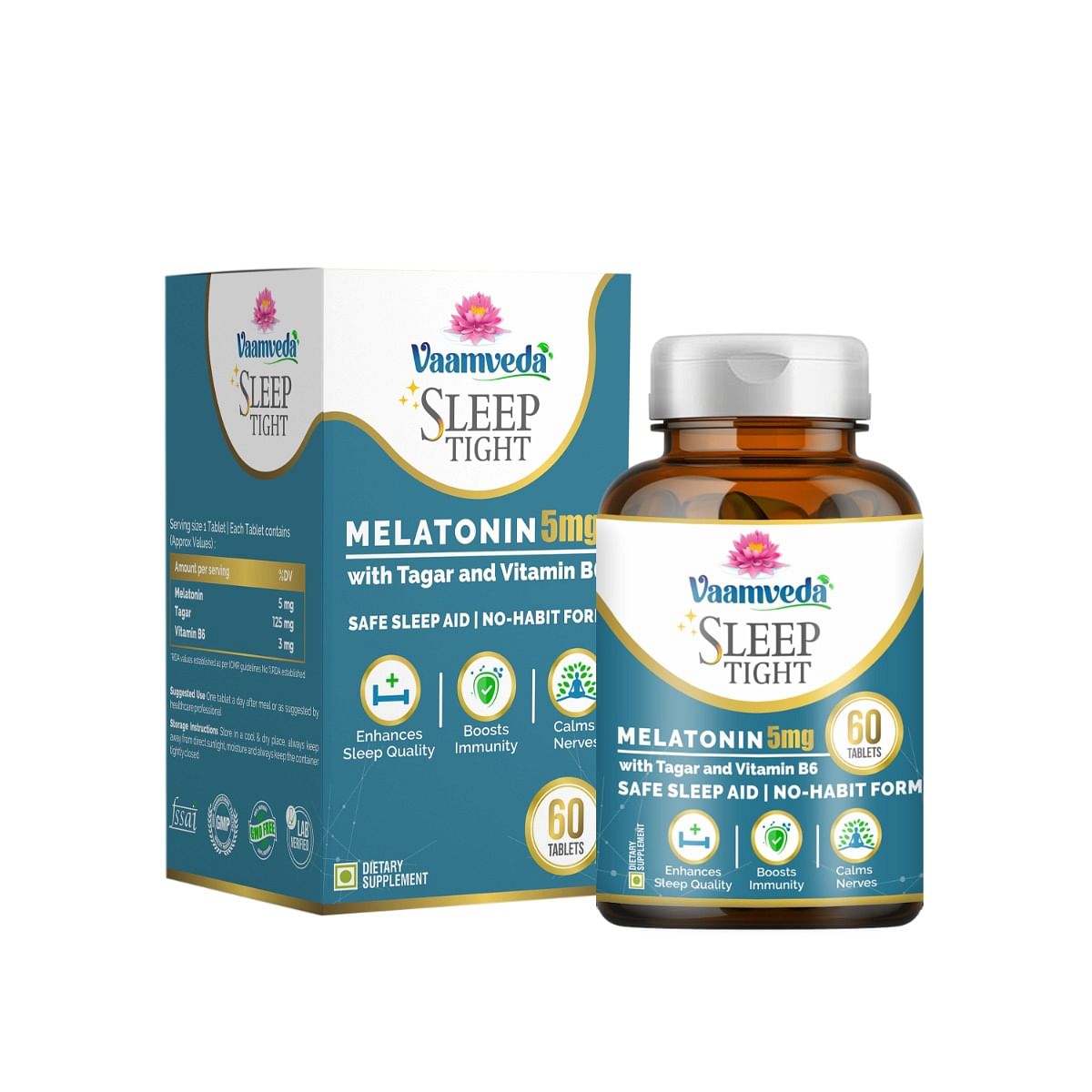 

Vaamveda Sleep Tight Melatonin 5mg Tablets Deep Sleep Melatonin Sleeping Tablets with Tagar Vitamin B6 Deep Sleep SupplementMelatonin 10 mg sleepin...