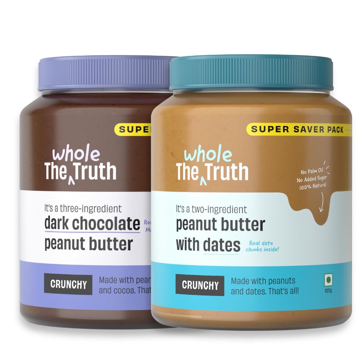 

The Whole Truth - SUPER SAVER Crunchy Combo - Peanut Butter with Dates & Dark Chocolate - (Pack of 2) - 1.85 kg