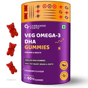 Carbamide Forte Veg Omega 3 250mg - Gummies for Men, Women & Kids with Veg DHA | No Fish oil Used - 60 Veg Gummies