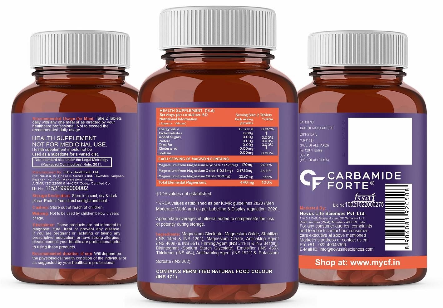 

Carbamide Forte Chelated Magnesium Glycinate Citrate Supplement 1382.91mg Per Serving - 120 Veg Tablets