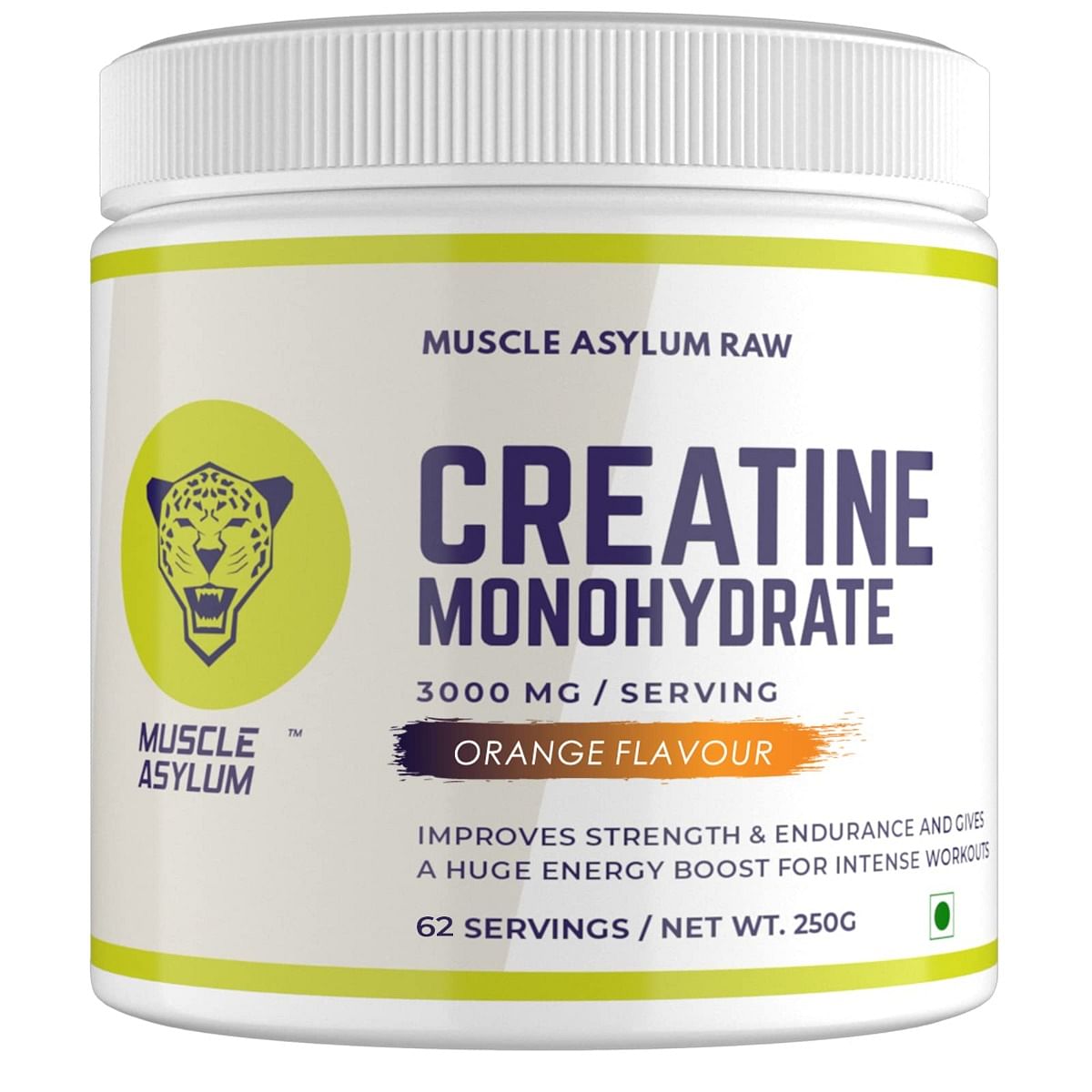 

Muscle Asylum Creatine Monohydrate Powder Orange, Pack of 250gm, (62 Servings)