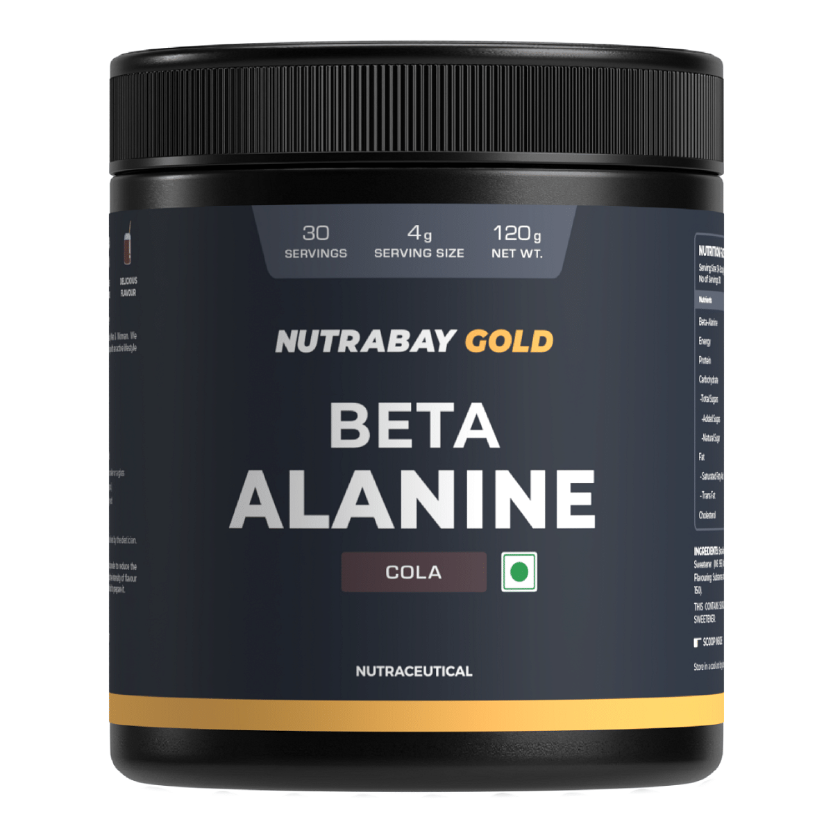 

Nutrabay Gold Beta Alanine Supplement Powder - 120g, Cola Flavor | Pre Workout Amino Acid for Faster Recovery & Endurance