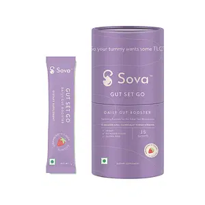 Sova Gut Set Go for Better Immunity, Digestion, Nutrient Absorption and Gut Balance | Prebiotics, Probiotics & Digestive Enzymes | For Men and Women | 15 Billion CFUs | 15 Sugar Free Sachets