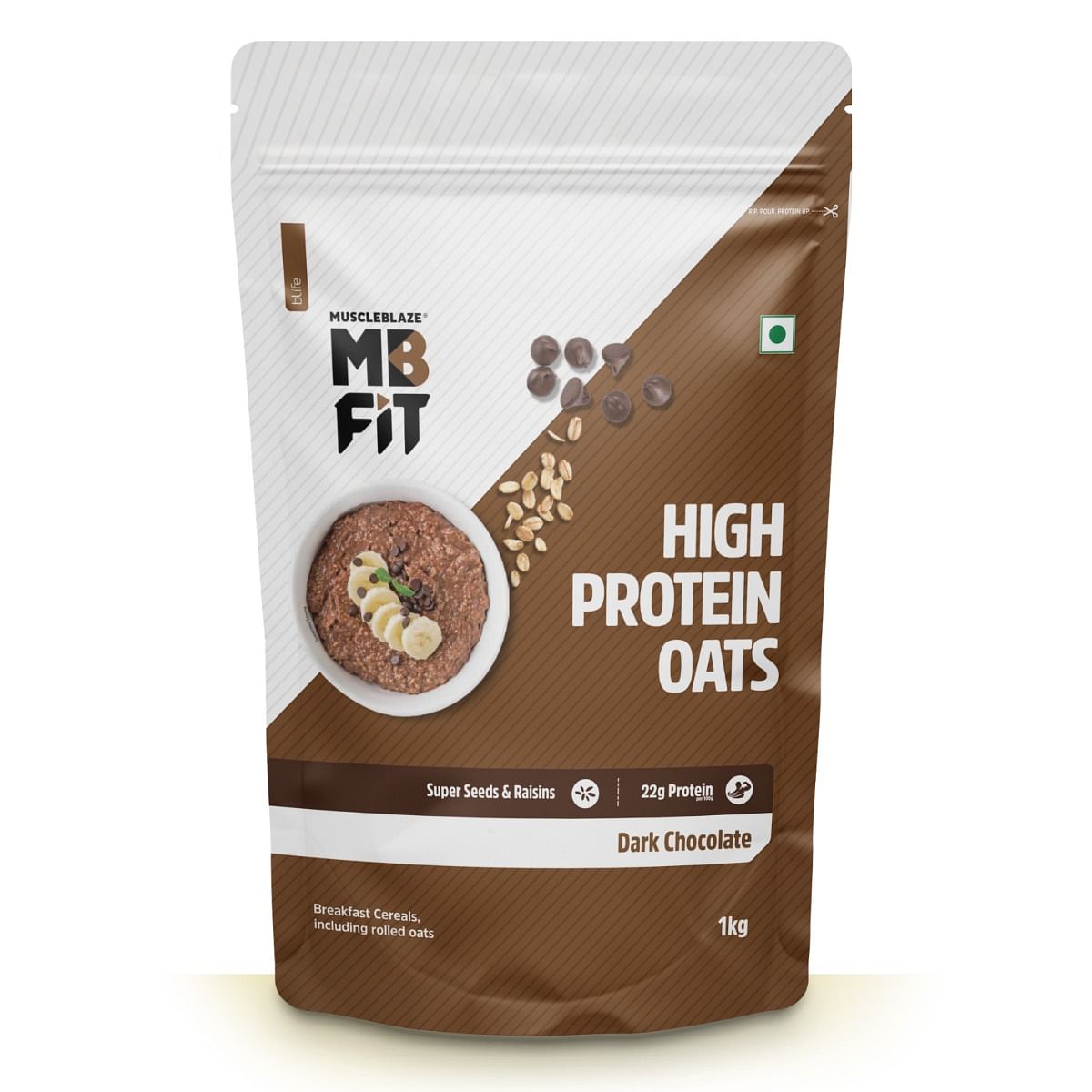 

MuscleBlaze Fit High Protein Oats 1kg | 22g Protein | Dark Chocolate | Super seeds and Raisins | Weight Management