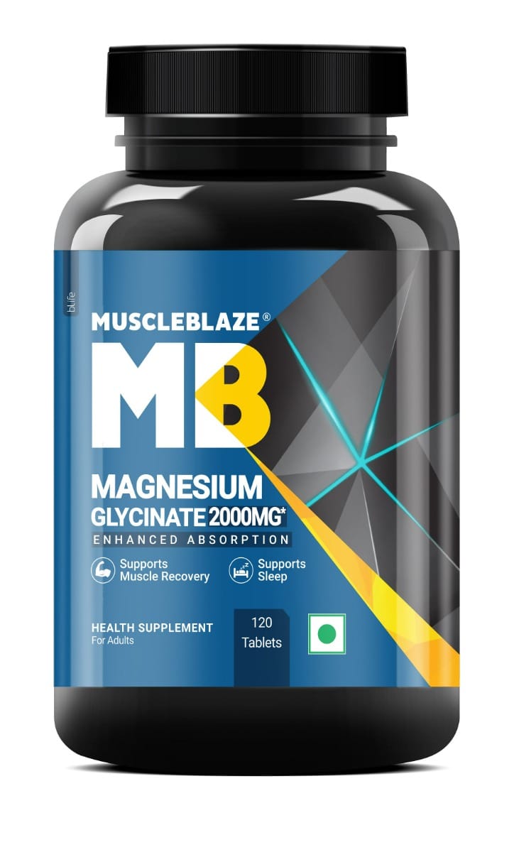 

MuscleBlaze Magnesium Glycinate 2000mg (440mg Elemental Magnesium) | For Men and Women | 120 Tablets