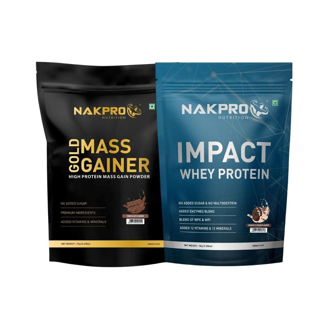 

NAKPRO Impact Whey Protein 1kg | Isolate & Concentrate | 24g Protein & 4.9g BCAA | Cookies & Cream Flavour | Nakpro Gold Mass Gainer Powder 1 Kg, C...