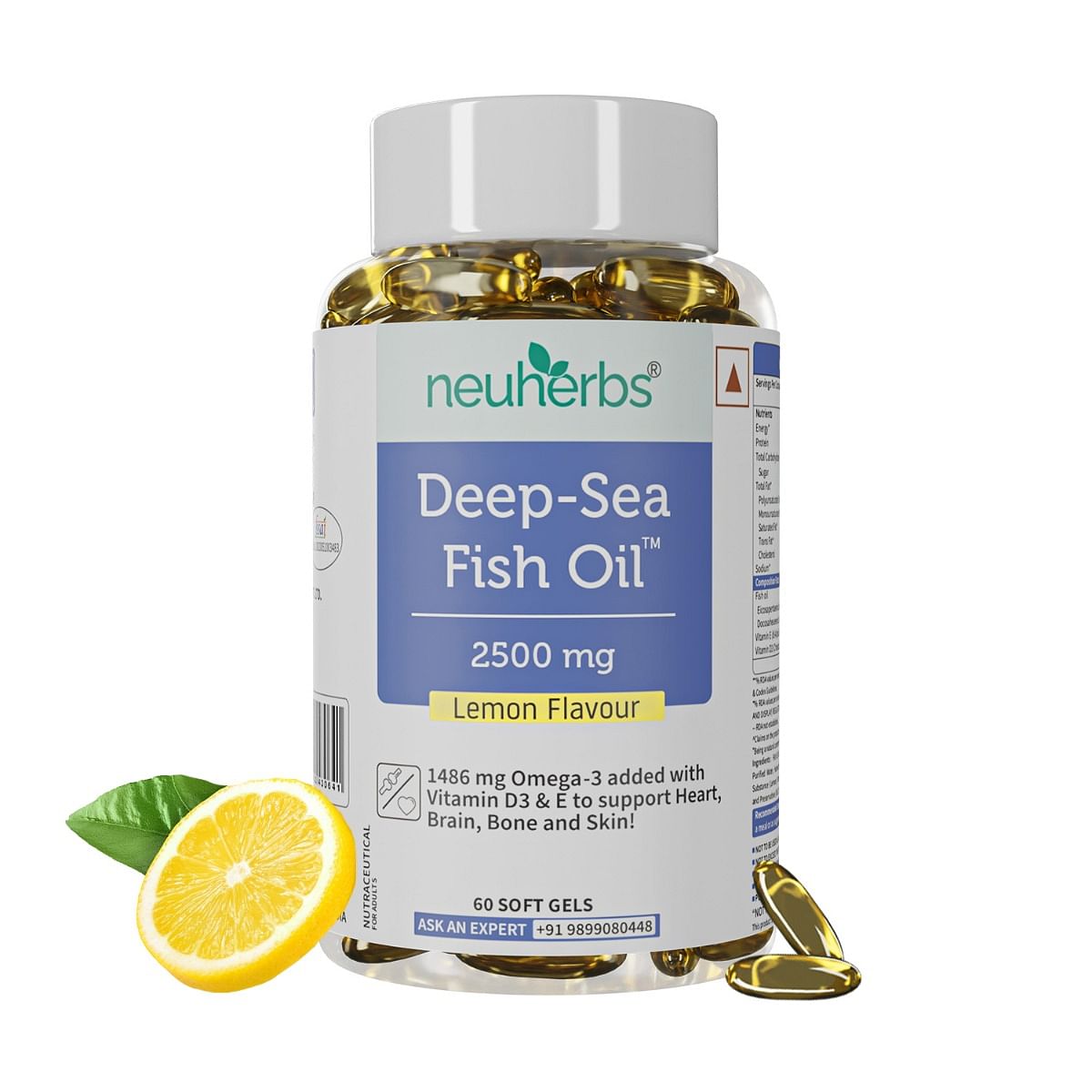 

Neuherbs Deep Sea Omega 3 Fish Oil - Omega 3 Supplement Triple Strength 2500 Mg, Fish Oil softgel With No Fishy Burps Lemon Flavour- 60 Softgel for...