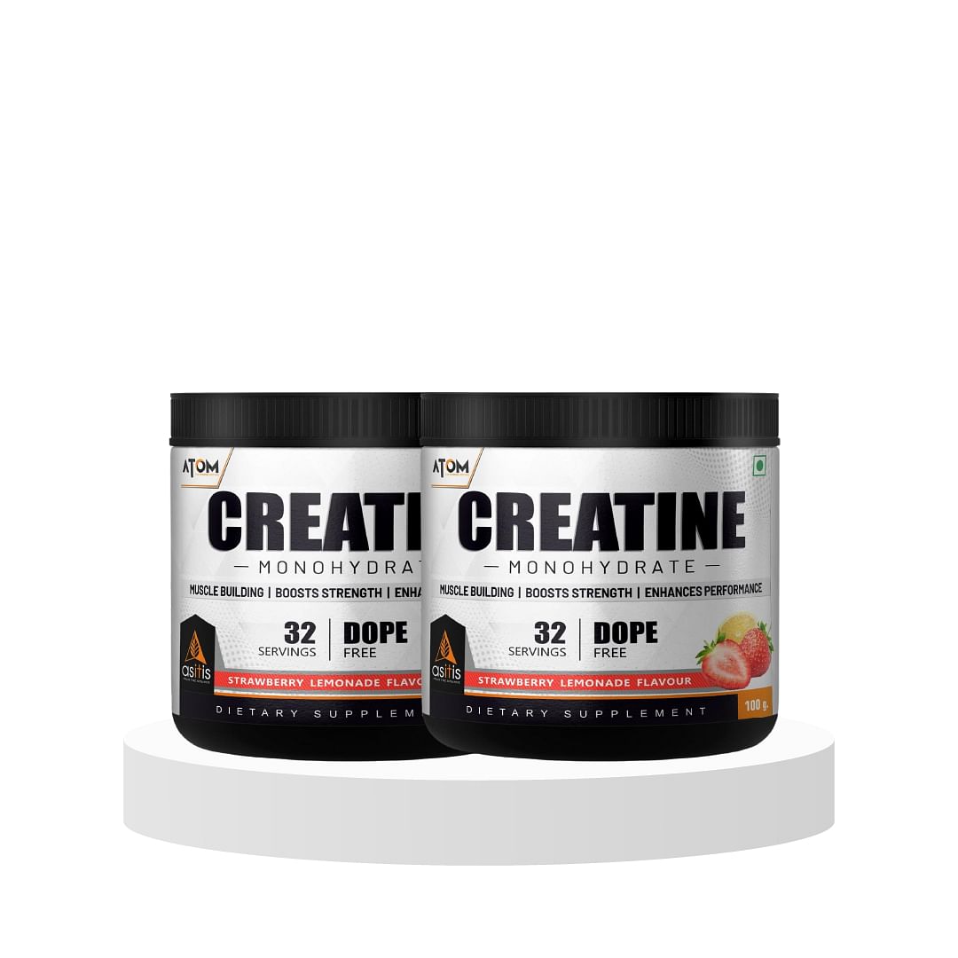 

AS-IT-IS ATOM Creatine Monohydrate - 32 Servings, Dope Free, Enhances Performance, Promotes Muscle Gains - StrawberryÂ Lemonade - 100g Pack of 2